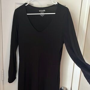 Wool& Black Merino Wool V-Neck Fit & Flare Dress